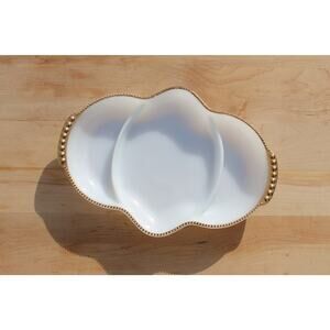 Fire-King Milk Glass Platter with Gold Trim- Serving Tray- Dish